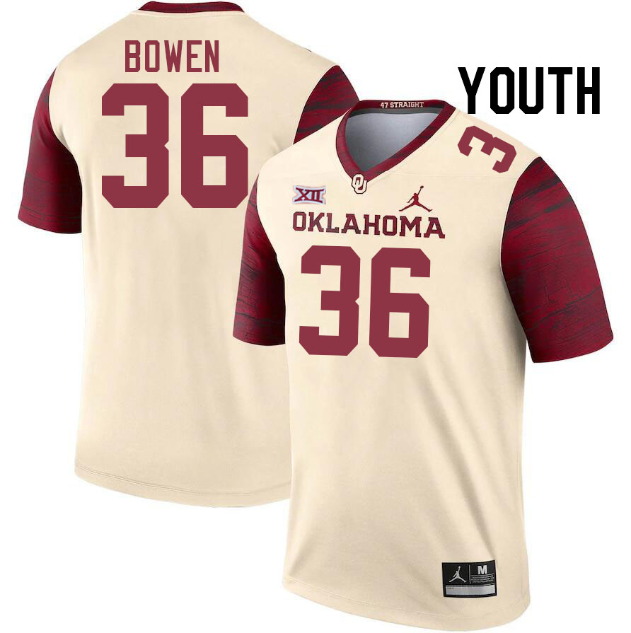 Youth #36 Eli Bowen Oklahoma Sooners College Football Jerseys Stitched-Cream